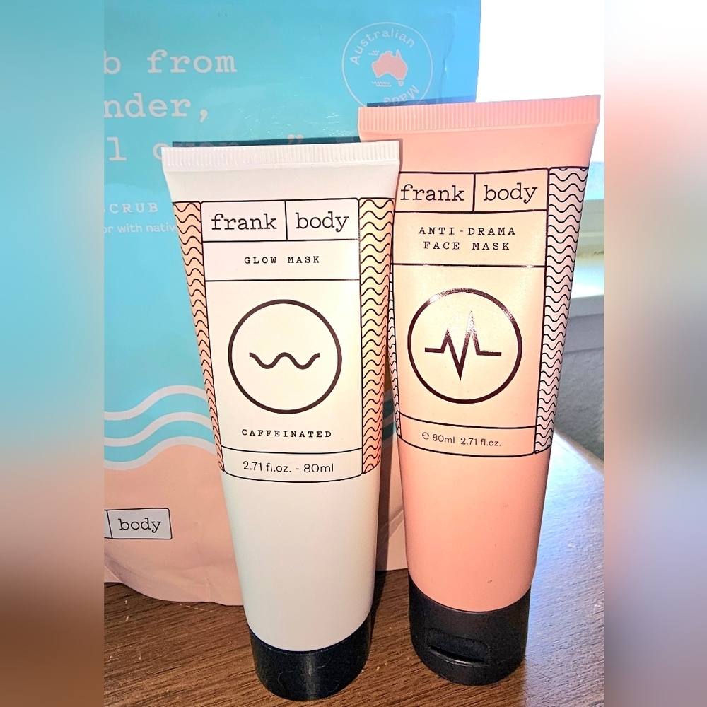 New Frank Body Anti-Drama Face Mask, Glow Mask & A-Beauty Coffee Scrub 3 Pc Set - Picture 2 of 6